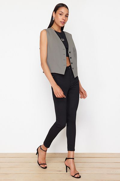 Trendyol Collection Скінні штани з високою талією, що розтягуються, чорні ткані TWOSS24PL00171