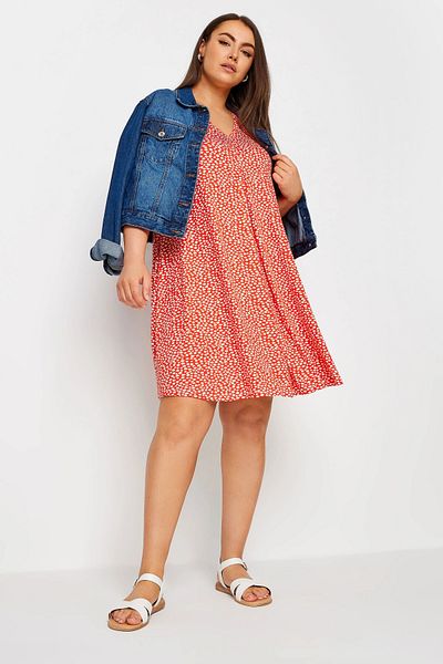 Stil Diva Plus Size V Neck Zero Sleeve Print Short Dress303112