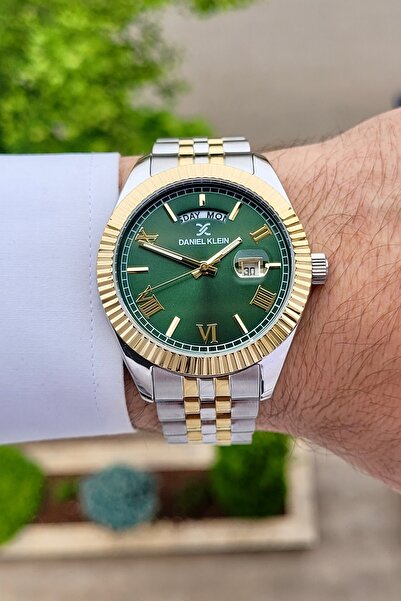 Daniel Klein Kadranı Yeşil Kordonu Altın Metalik Renk 2 Yıl Garantili Erkek K...