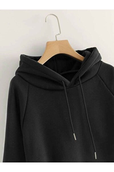 blackjack giyim Blackjackgiyim Unisex Düz Siyah Kapşonlu Sweatshirt