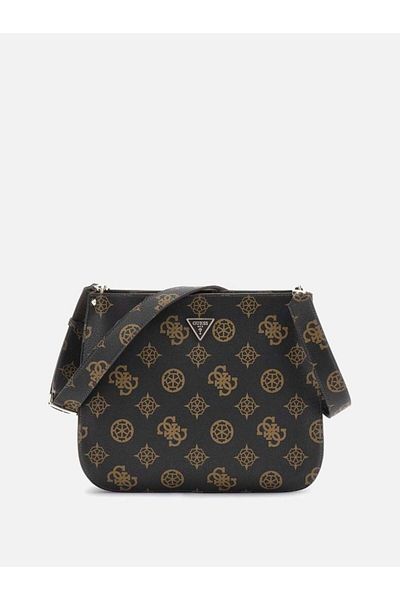 Guess Women's Brand Logo Leather Zipper Closure Compartment Brown Shoulder Bag PG877818-MLO