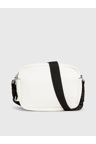 Calvin Klein Women's Leather Brand Logo Zippered Daily Use White Shoulder Bag K60K611554-YAF