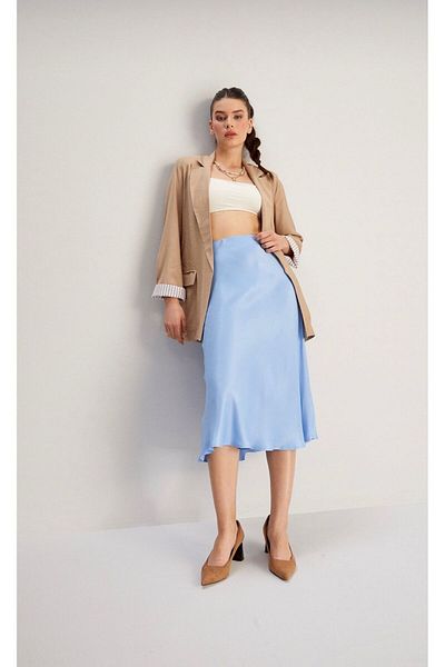 Oyer Moda FUSTA ALBASTRĂ DE SATIN
