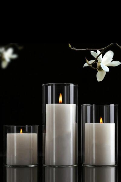 Bexka 3'lü Cam Vazo Dekoratif Mumluk Seti - Vanilya Kokulu Mum 10 Cm Çap Cam ...