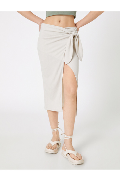 Koton Midi Skirt with Slit and Tie Waist Wrap