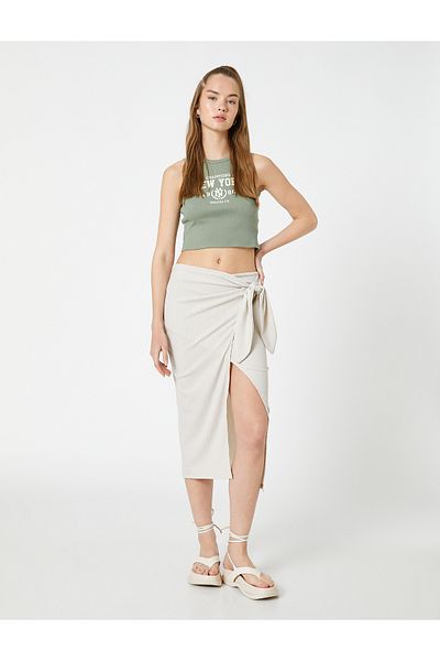 Koton Midi Skirt with Slit and Tie Waist Wrap