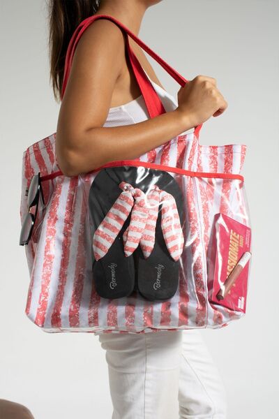 Bermody Κόκκινη τσάντα παραλίας με μαλακή λαβή πολλαπλών τσέπης, αδιάβροχη