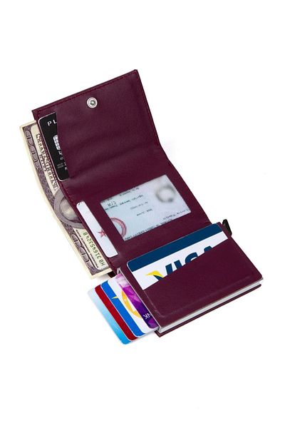 Newish Adelina Leather Mechanism Card Holder Wallet with Automatic Slide 3 Pieces