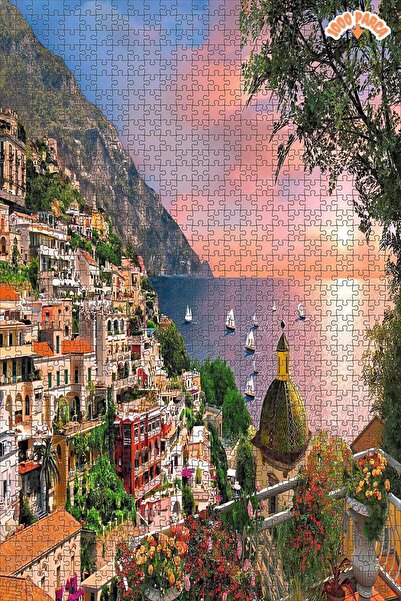 Teona Ahşap İtalya Positano Manzarası Dekoratif Çift Katlı Çerçeveli Asılabil...