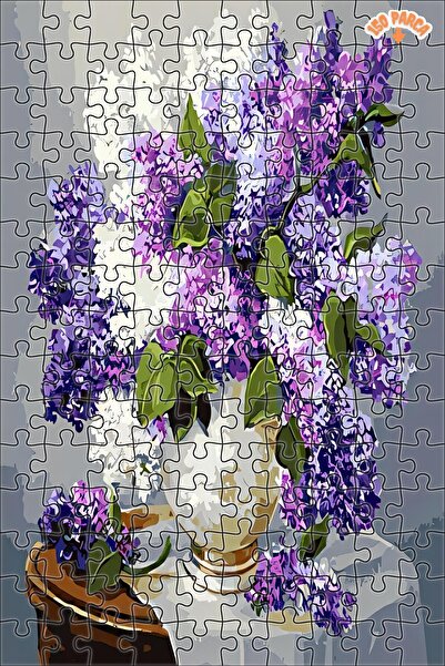 Teona Ahşap Mor ve Beyaz Leylak Dekoratif Çift Katlı Çerçeveli Asılabilir Ahş...