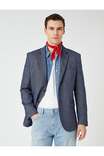 Koton Sommerjacke Leinenblazer Knopfdetaillierte gestreifte Tasche