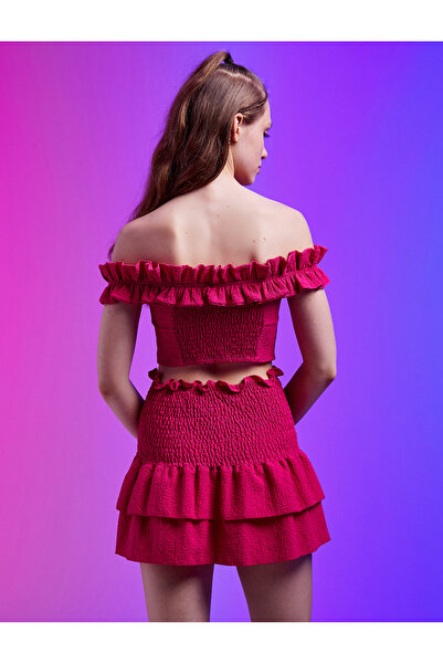 Koton Madonna Neck Blouse Off Shoulder Crop Gathered