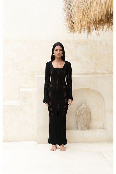 BOHEMAİ Schwarzes, geflochtenes Paulina-Strickkleid aus Spitze