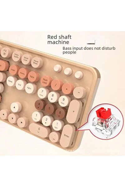 RabbitTech Renkli Daktilo Tarzı Vintage Mekanik Klavye Mouse PC Laptop Uyumlu Kablosuz