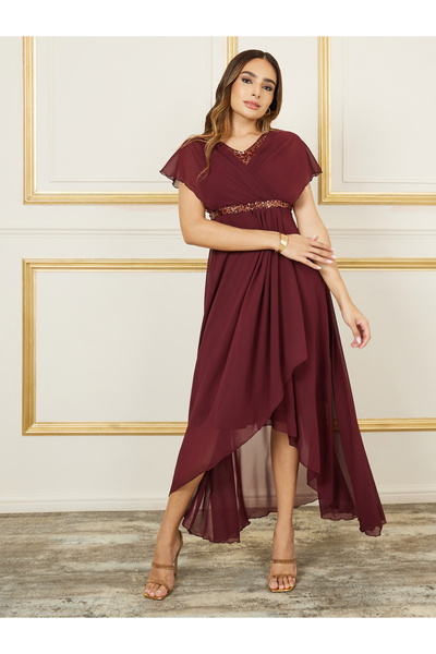 Styli فستان طويل مزين بالترتر مع حافة غير متماثلة