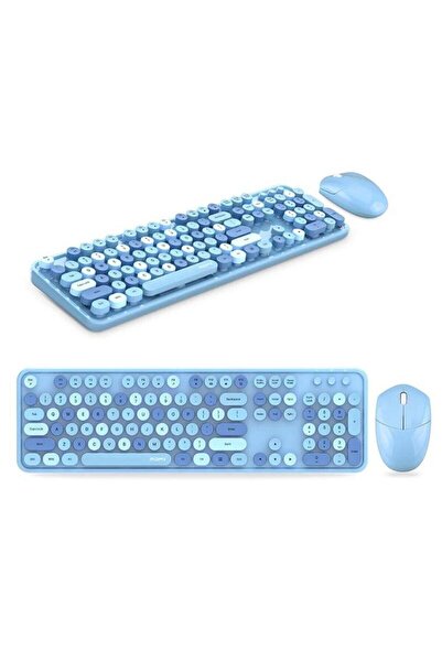 RabbitTech Renkli Daktilo Tarzı Vintage Mekanik Klavye Mouse PC Laptop Uyumlu Kablosuz