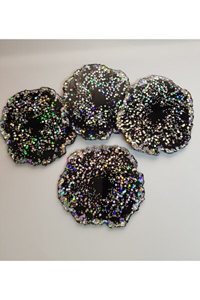 Sultan Tasarım Galaksi - Gri Hologramlı Epoksi Bardak Altlığı Takımı