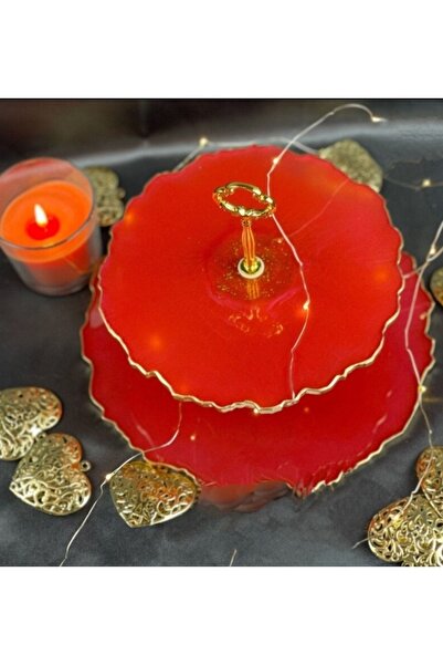 Sultan Tasarım Epoksi Iki Katlı Altın Varaklı Stantlı Sunumluk Kurabiyelik Me...