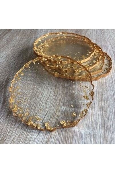 Sultan Tasarım Altın Varaklı 4 Lü Epoksi Bardak Altlığı