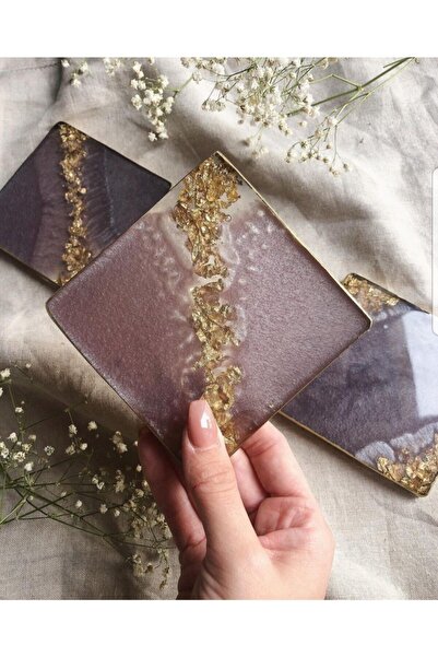 Sultan Tasarım طقم قواعد أكواب إيبوكسي مكون من 4 قطع