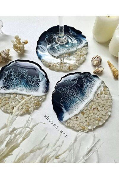 Sultan Tasarım طقم قواعد أكواب إيبوكسي من سلطان جولد ليف، 4 قطع