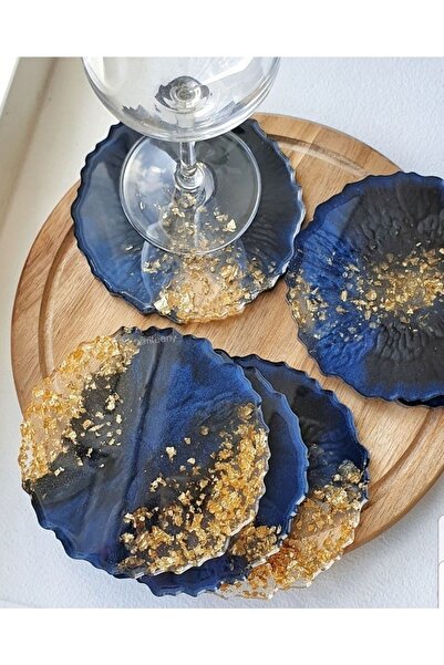 Sultan Tasarım مجموعة من 4 قواعد أكواب إيبوكسي بأوراق ذهبية