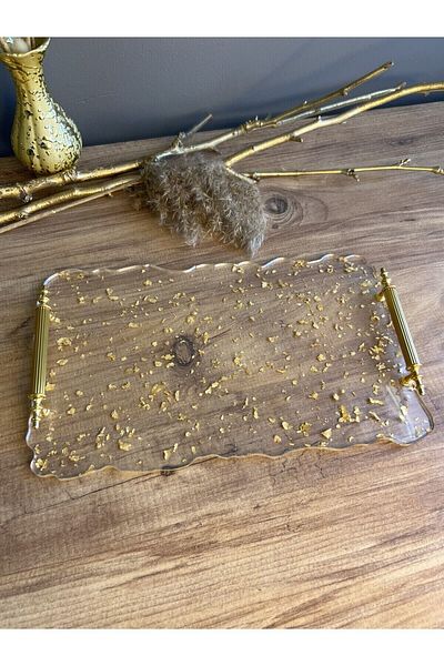 Sultan Tasarım Gold Leaf Presentation Large Size Epoxy Tray
