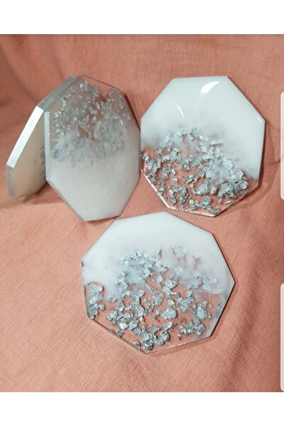 Sultan Tasarım مجموعة سلطان سيلفر ليف مكونة من 4 قواعد إيبوكسي