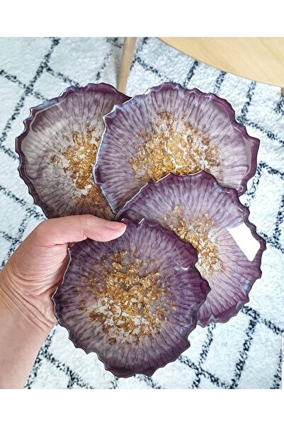 Sultan Tasarım مجموعة من 4 قواعد أكواب إيبوكسي بأوراق ذهبية