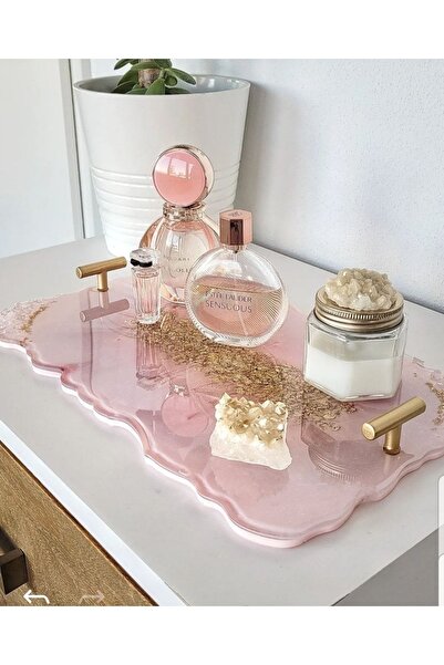 Sultan Tasarım Altın Varaklı Dikdörtgen Dalgalı Desenli Iki Kişilik Söz Nişan Damat Epoksi Sunum Tepsisi