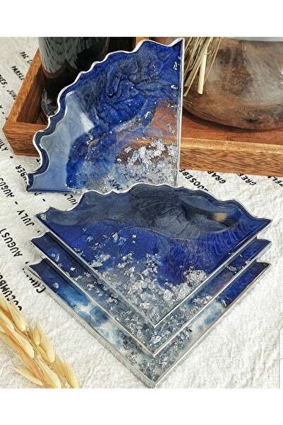 Sultan Tasarım Set of 4 Epoxy Coasters with Silver Leaf