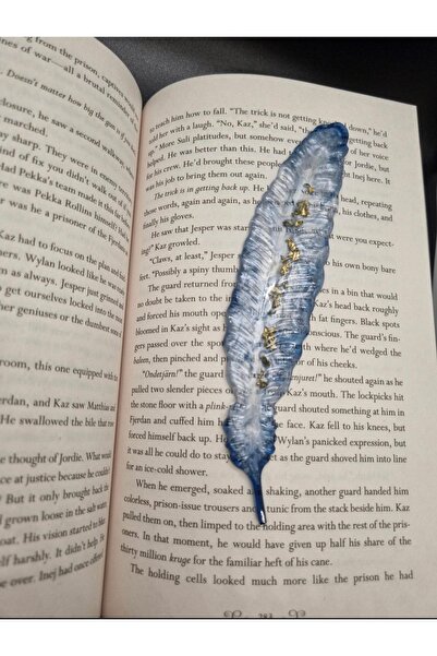 Sultan Tasarım Semn de carte epoxidic din foiță de aur cu frunze și pene