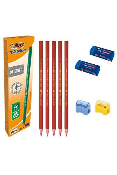 Bic Eco Evolution 650 - 12 قلم رصاص، 5 أقلام نسخ حمراء، 2 ممحاة امتحان و2 مبر...