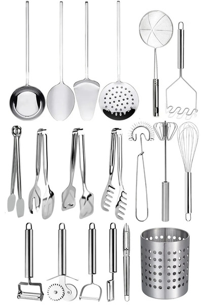 Homerest 19 Parça Pişirme Gereçleri Servis Malzemeleri Çeyiz Seti Çelik Kepçe...