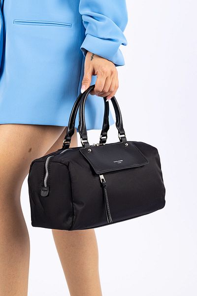 Getcho David Jones Kelley Women's Black Large Size Cylindrical Model Shoulder Bag Zipper Large Volume