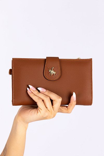 Getcho David Jones Jonna Women's Tan Chain Strap Cover Zipper Long Wallet Multi-Eye Handheld Wallet