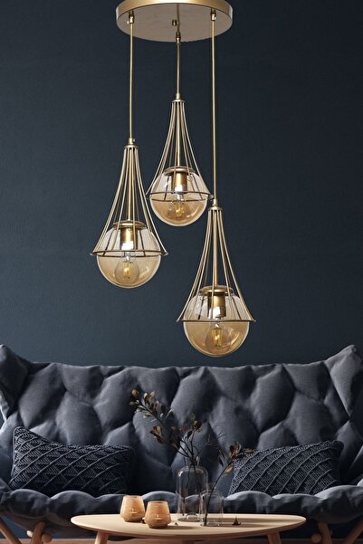 Begüsa Lapis 3.lü Eskitme-bal Glop Camlı Avize