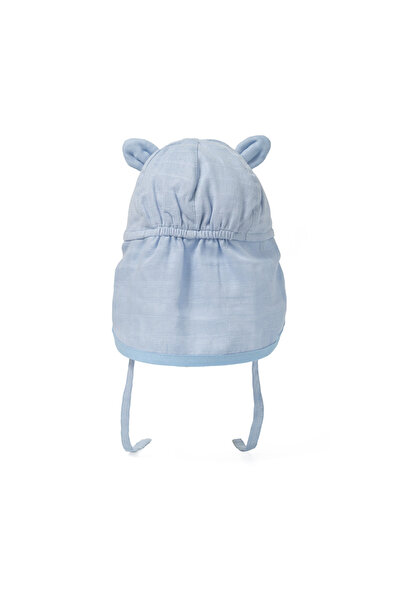 DEUX LAPINS 100% Cotton Endless Blue Muslin Baby Boy Hat with Neck Protection
