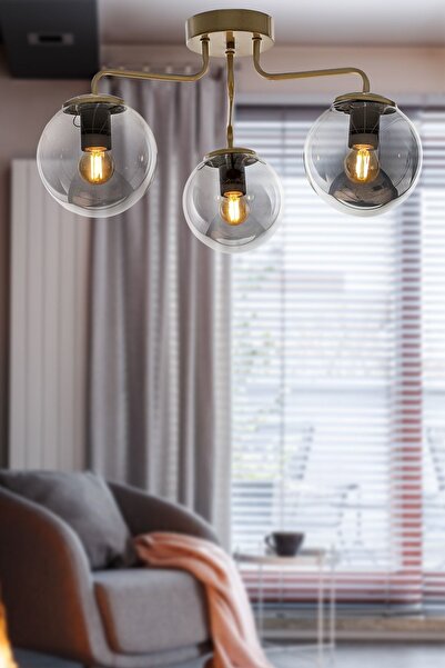 Begüsa Yağmur 3.lü Eskitme-füme Camlı Avize