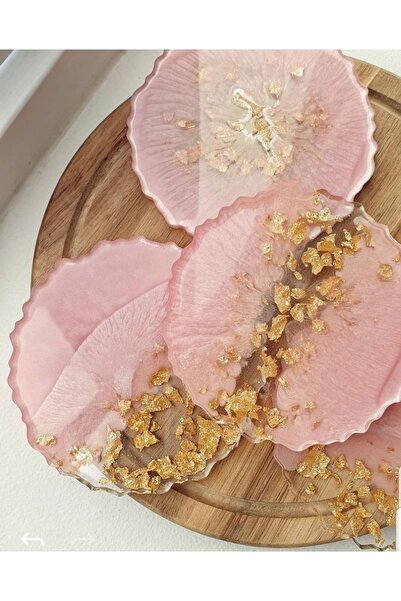 Sultan Tasarım مجموعة من 4 قواعد أكواب إيبوكسي بأوراق ذهبية