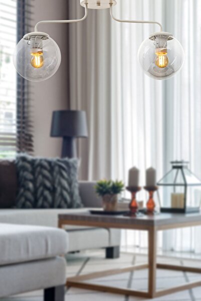 Begüsa Yağmur 2.li Beyaz-füme Camlı Avize