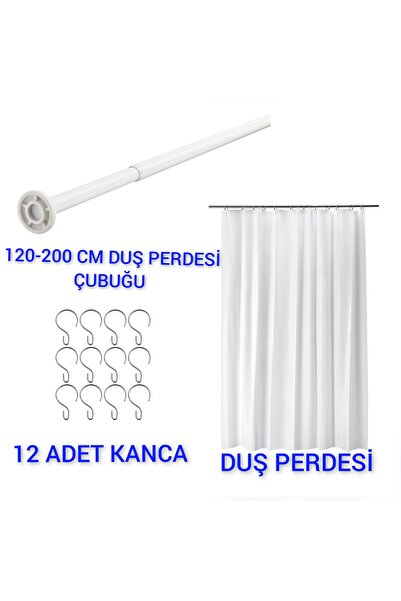 IKEA Duş Perdesi Seti Duş Perdesi Çubuğu 120-200 Cm Duş Perdesi 180x200 12 Ad...