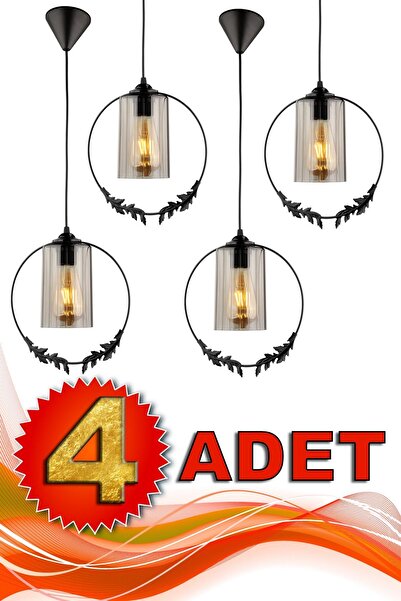 Begüsa 4 Adet Haliç Tekli Avize Siyah Füme Akrilik