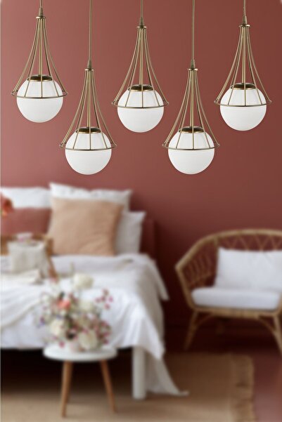 Begüsa Lapis 5.li Sıralı Avize Eskitme Beyaz Cam