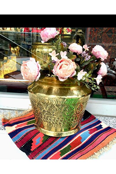 LüksAksesuar Işlemeli Sarı Pirinç Saksı Sarı Bakır