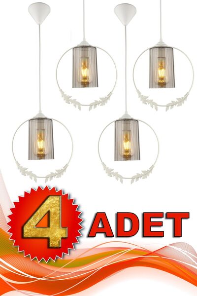 Begüsa 4 Adet Haliç Tekli Avize Beyaz Füme Akrilik