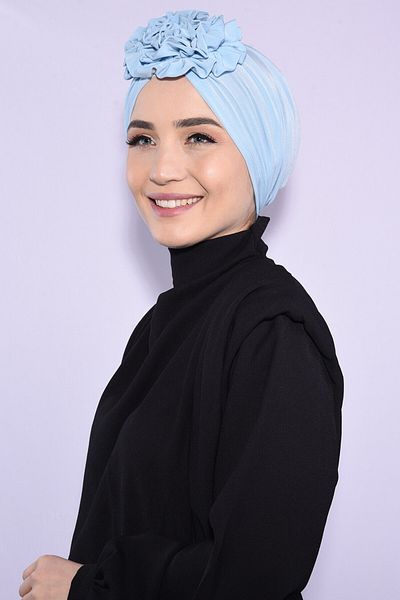 Ns nowascarf Double Sided Rose Gathered Bonnet - Baby Blue