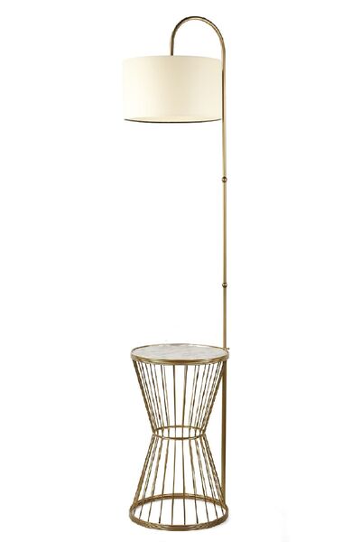 Begüsa Aytuğ Sehpa Lambader Eskitme Mermer Ahşap Krem Şapka