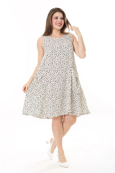 Madwilo White Black Polka Dot Woven Women's Dress - Bag Pocket Detail