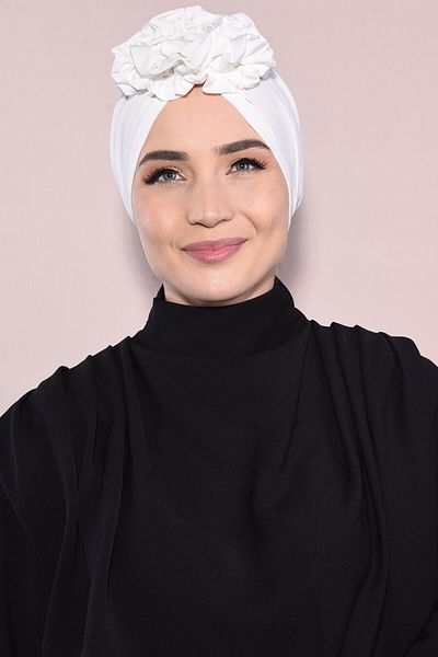 Tek Tesettür Giyim Rose Drawstring Double-Sided Ready Bone Ecru - Ecru